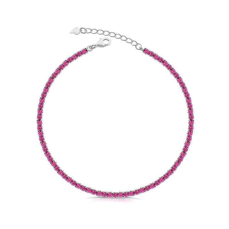 PULSEIRA RIVIERA PEDRAS DE ZIRCONIAS 2.00MM PINK EM PRATA 925