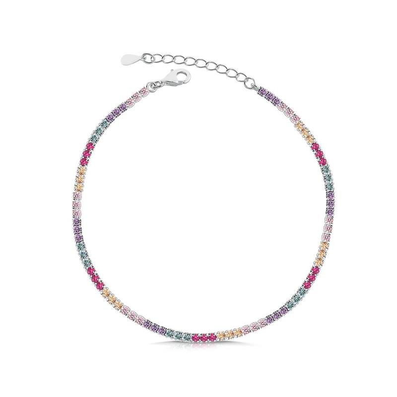 PULSEIRA RIVIERA PEDRAS DE ZIRCONIAS 1.75MM MULTICOLOR EM PRATA 925