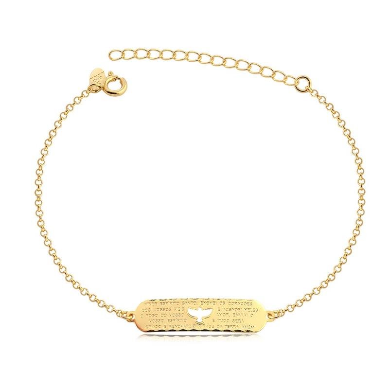 PULSEIRA CHAPA COM ESPÍRITO SANTO E ORAÇÃO DO PAI NOSSO FOLHEADA A OURO 20