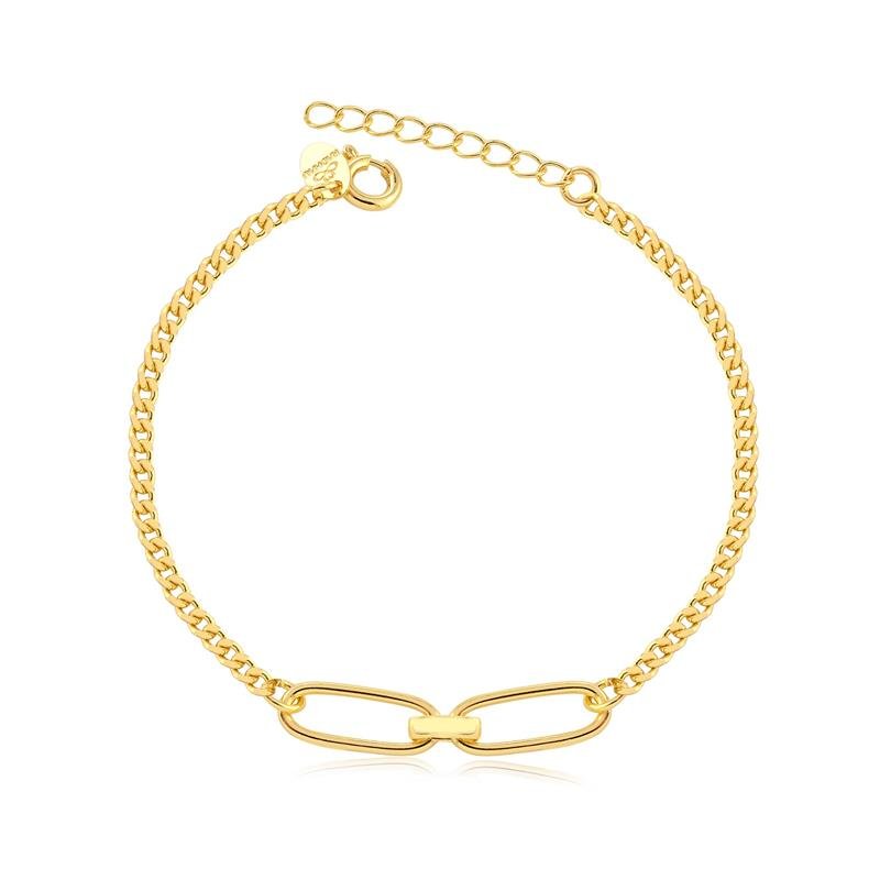 Pulseira Groumet Com Elos Ovais Folheada A Ouro