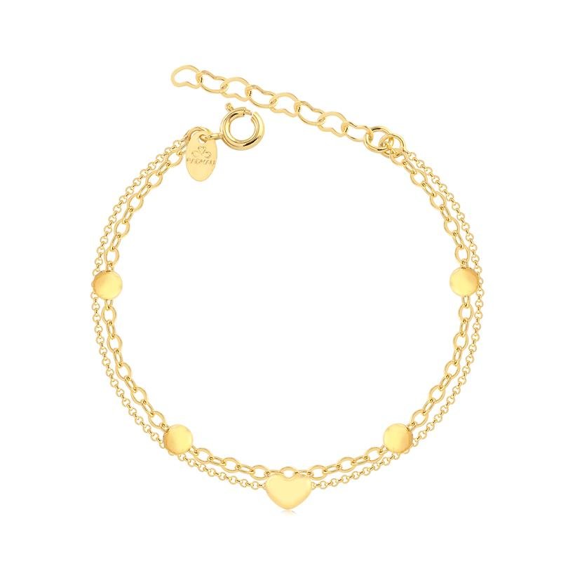 PULSEIRA DUPLA PORTUGUESA 1MM E CORRENTE ELOS COM BOLINHAS FOLHEADA A OURO 16