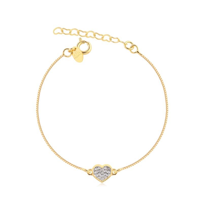 PULSEIRA CORRENTE VENEZIANA COM CORAÇÃO CRAVEJADO FOLHEADA A OURO 