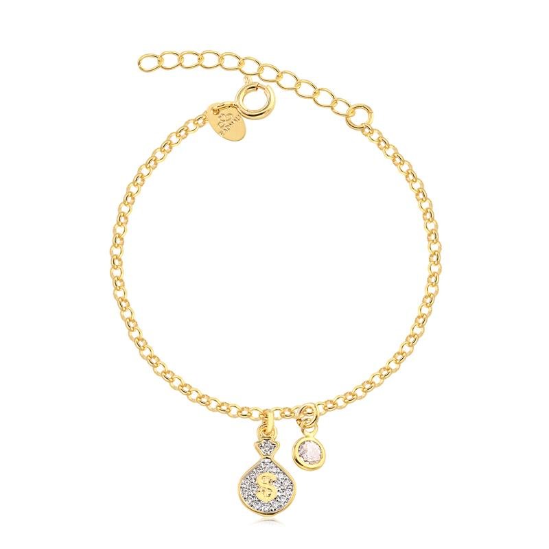 PULSEIRA DA ABUNDÂNCIA FINANCIERA COM PONTO DE LUZ E ZIRCONIAS FOLHEADA A OURO