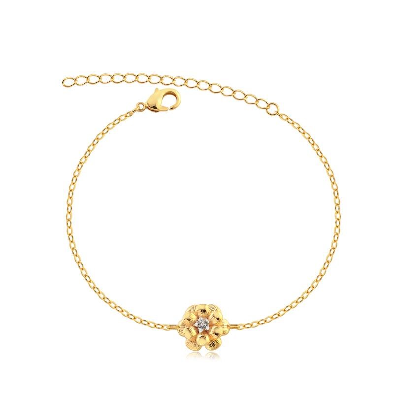 PULSEIRA FLOR LISA COM MIOLO CRAVEJADO FOLHEADA A OURO