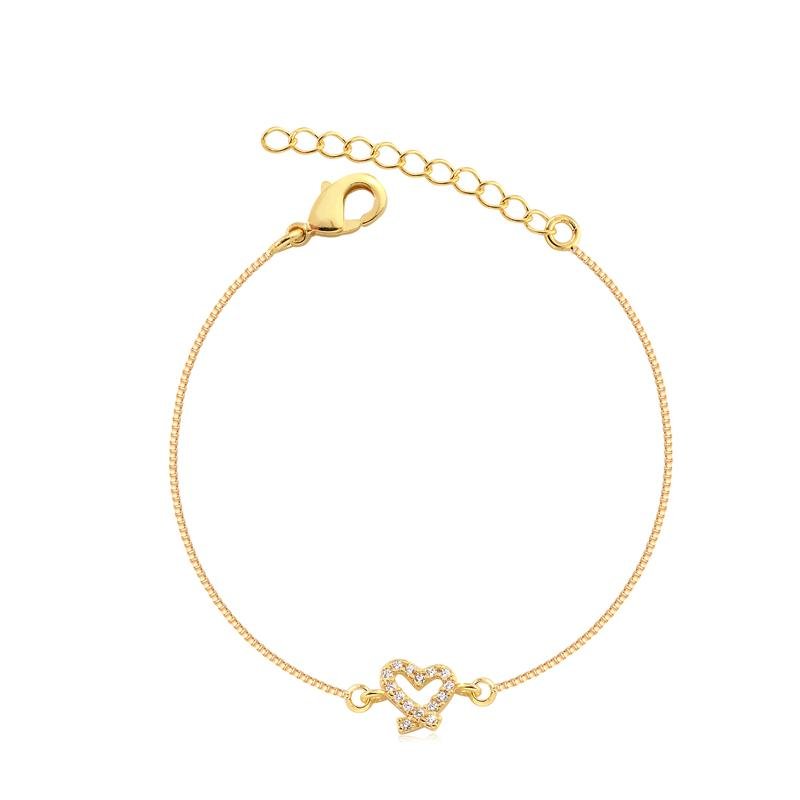 PULSEIRA MINI CORAÇÃO CRAVEJADO FOLHEADA A OURO