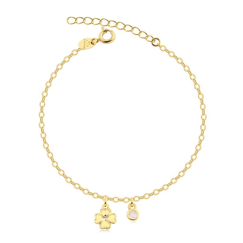 PULSEIRA GROUMET COM PING TREVO E PONTO DE LUZ FOLHEADA A OURO