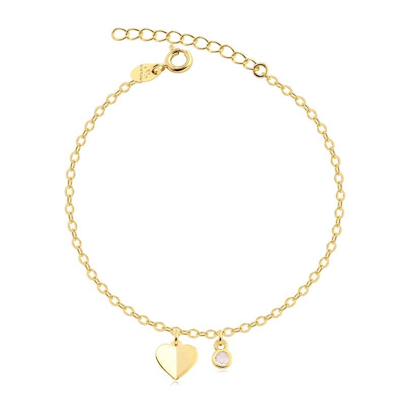 PULSEIRA GROUMET COM PING CORAÇÃO E PONTO DE LUZ FOLHEADA A OURO