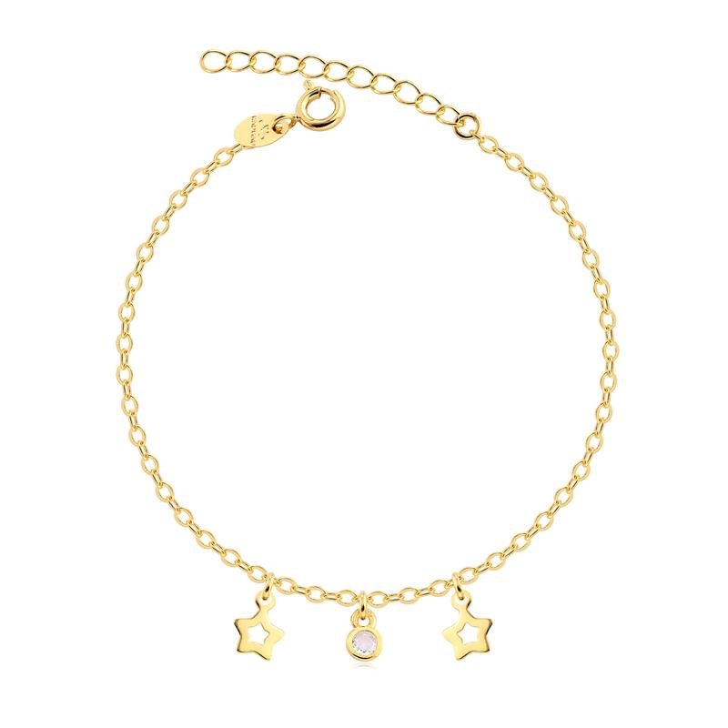 PULSEIRA GROUMET COM PING DUAS ESTRELAS E PONTO DE LUZ FOLHEADA A OURO