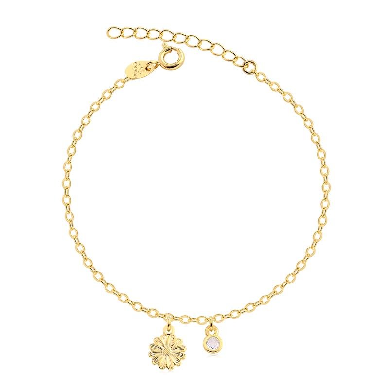 PULSEIRA GROUMET COM PING MARGARIDA E PONTO DE LUZ FOLHEADA A OURO