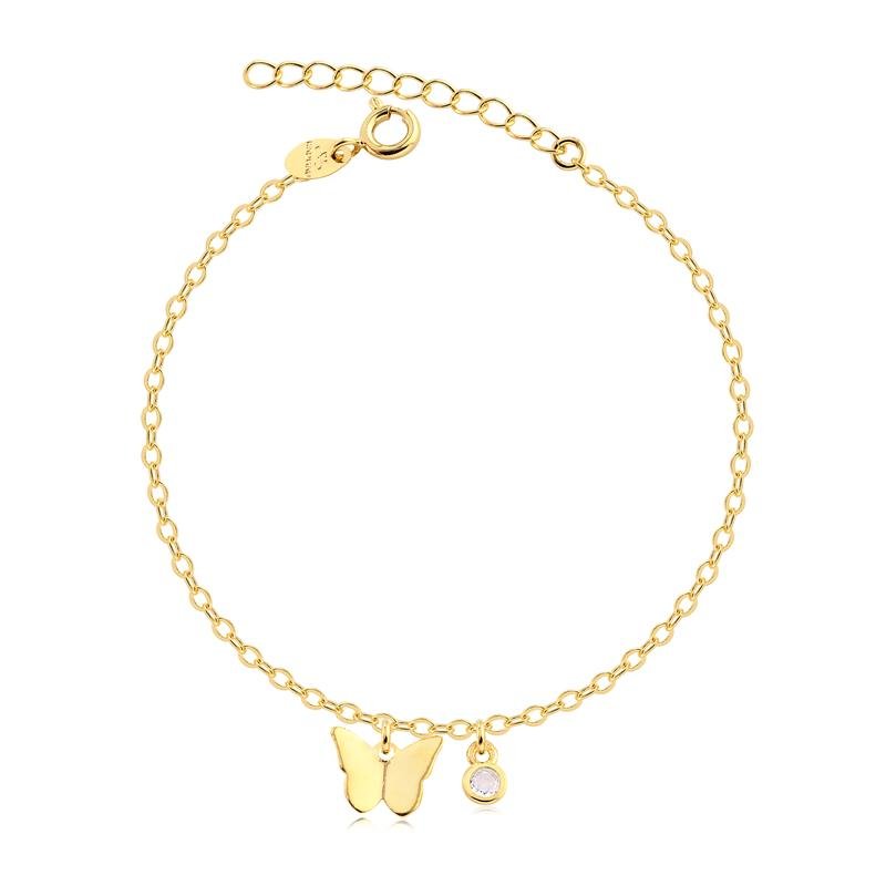 PULSEIRA GROUMET COM PING BORBOLETA E PONTO DE LUZ FOLHEADA A OURO