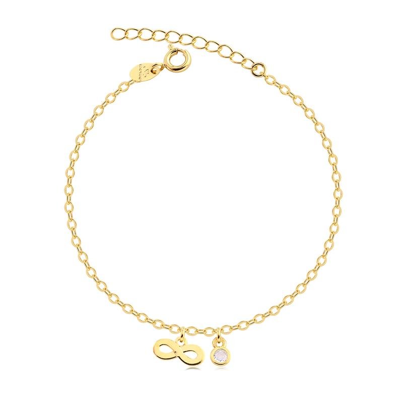 PULSEIRA GROUMET COM PING SÍMBOLO INFINITO E PONTO DE LUZ FOLHEADA A OURO