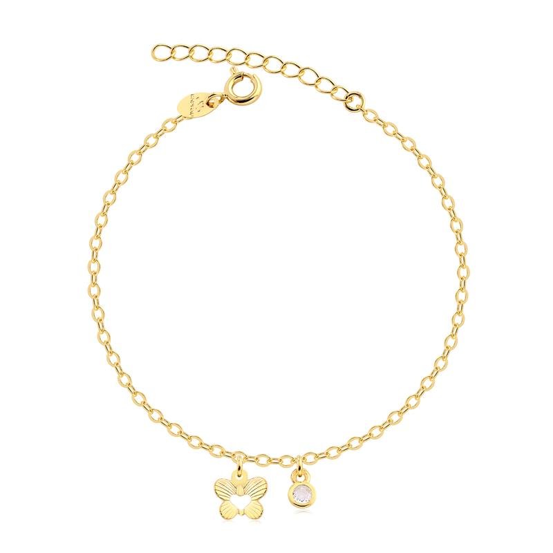 PULSEIRA GROUMET COM PING BORBOLETA VAZADA E PONTO DE LUZ FOLHEADA A OURO