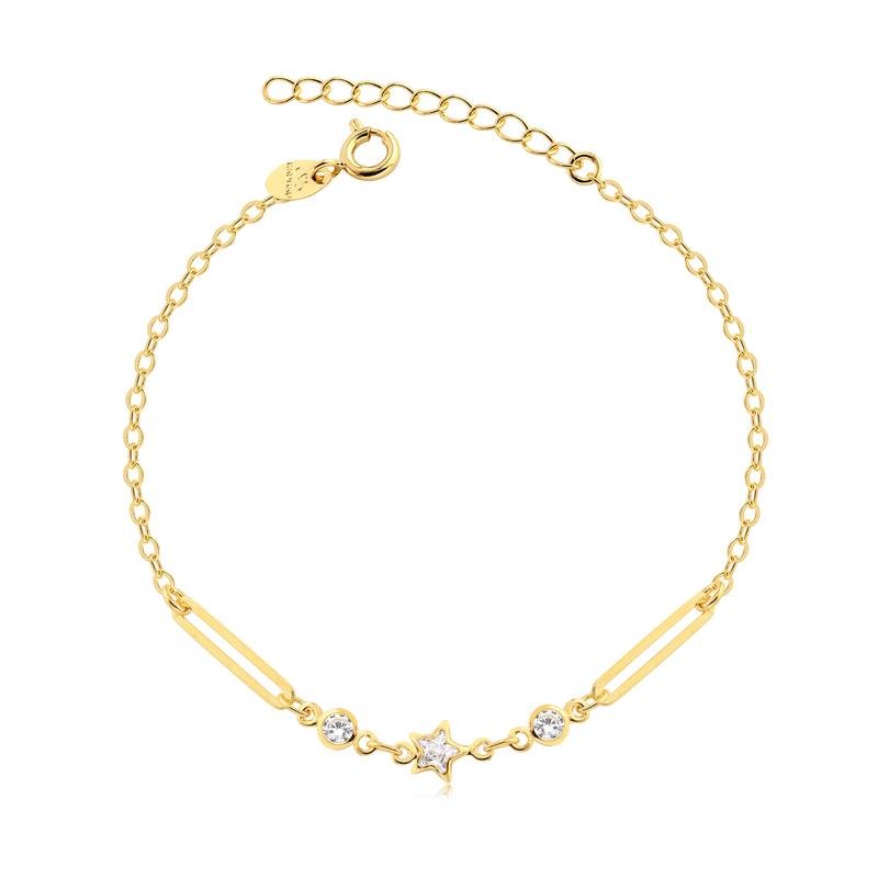 PULSEIRA GROUMET COM ACESSÓRIOS RETANGULAR, ESTRELA E PONTOS DE LUZ FOLHEADA A OURO