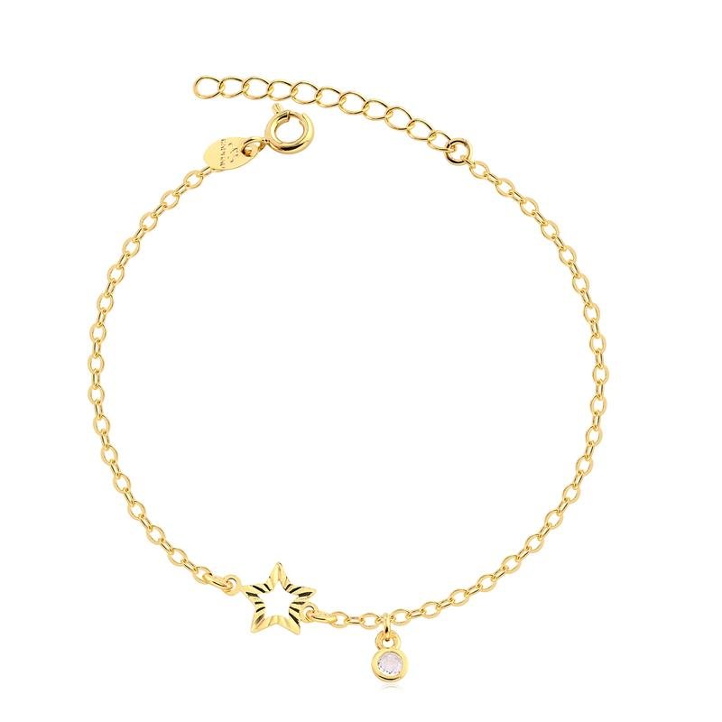 PULSEIRA GROUMET COM ESTRELA VAZADA E PONTO DE LUZ FOLHEADA A OURO