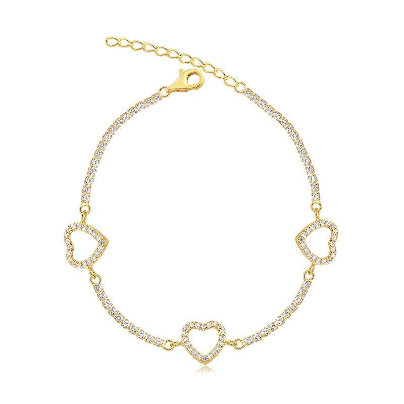 PULSEIRA RIVIERA COM TRÊS CORAÇÕES VAZADOS FOLHEADA A OURO