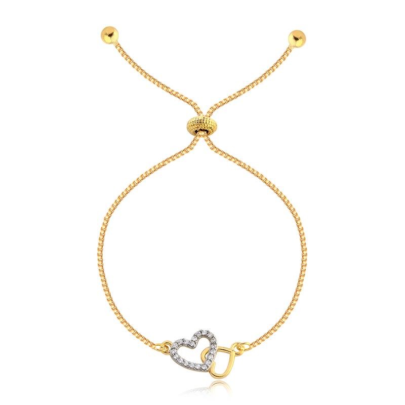 PULSEIRA COM REGULADOR E PING CORAÇÕES COM ZIRCÔNIAS FOLHEADA A OURO