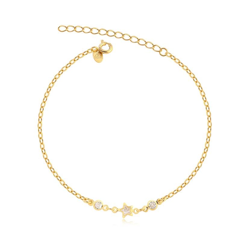 PULSEIRA PONTOS DE LUZ E ESTRELA FOLHEADA A OURO