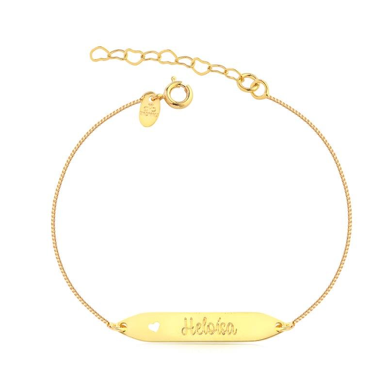 Pulseira Nome Personalizado Menina Coração Delicado Ouro 18k