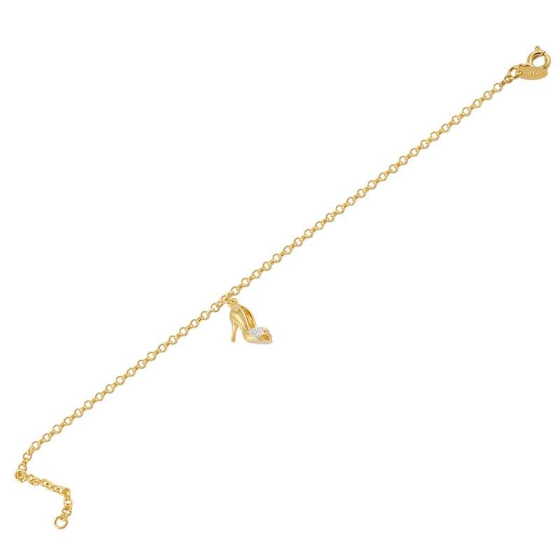 TORNOZELEIRA SANDÁLIA FOLHEADA A OURO COM PEDRAS DE ZIRCÔNIA