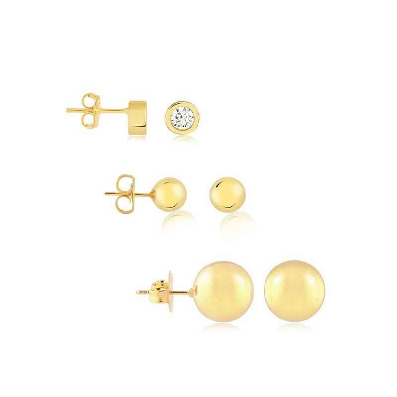 COMBINADO DE BRINCOS DE BOLA E PONTO DE LUZ COM ZIRCONIAS FOLHEADO A OURO